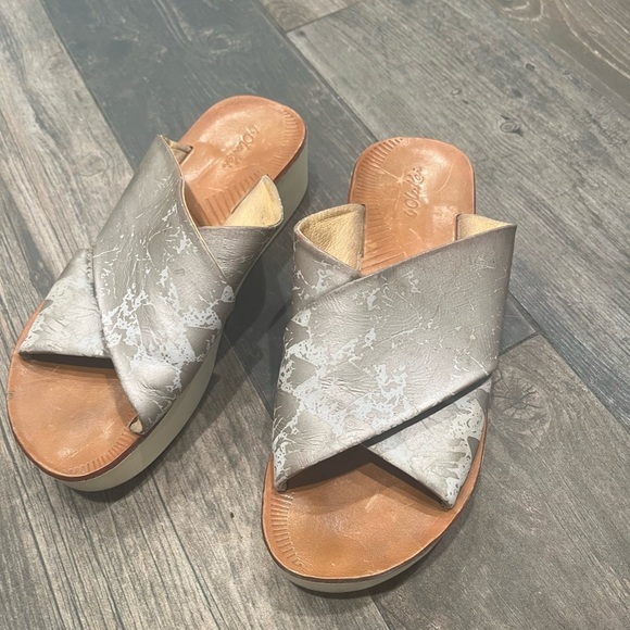 OLUKAI Womens Tapa Bubbly Platform Wedge ONOHI LEATHER SLIDE SANDALS sz 7 - Picture 2 of 8